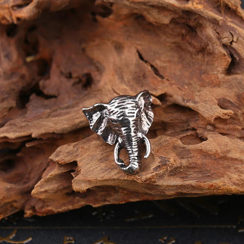 Retro Elephant Large Ring For Men Silver Color Street Punk Gothic Adjustable Ring Handmade Jewelry Biker Accessories Man Gift