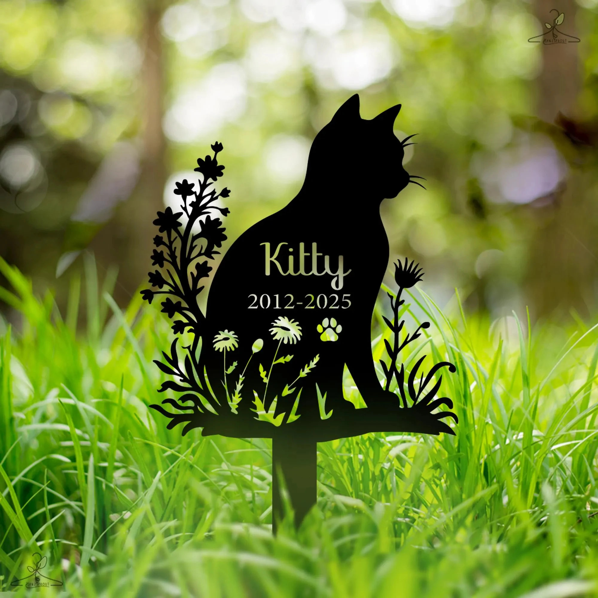 Custom Metal Cat Grave Marker Cat Memorial Stake with Flowers Cat Cemetery Stake Cat Garden Stake Cat Garden Decor