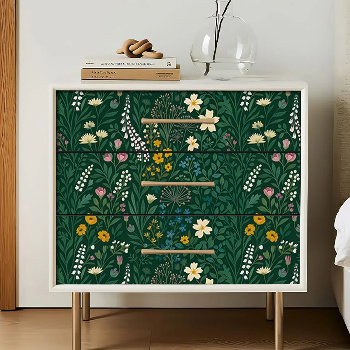 Green Wild Floral Leaves Peel and Stick Wallpaper Waterproof Removable Botanical Wall Paper Sticker Roll for Living Room Cabinet