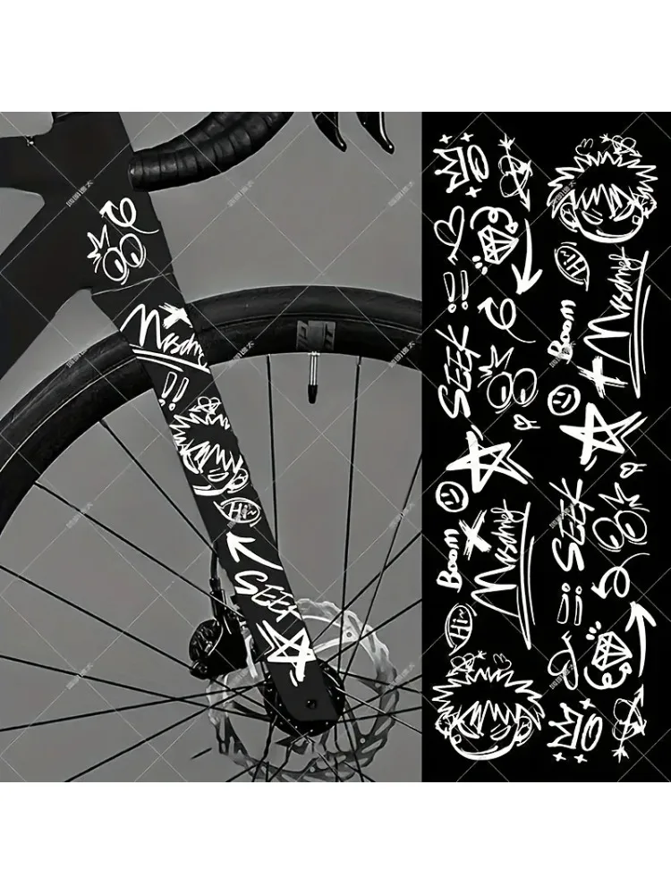 AliExpress NONE 1SET Multi-Style Bike Frame Decor Sticker Set Waterproof Vinyl Decal with Graffiti Cow Print Cartoon Patterns