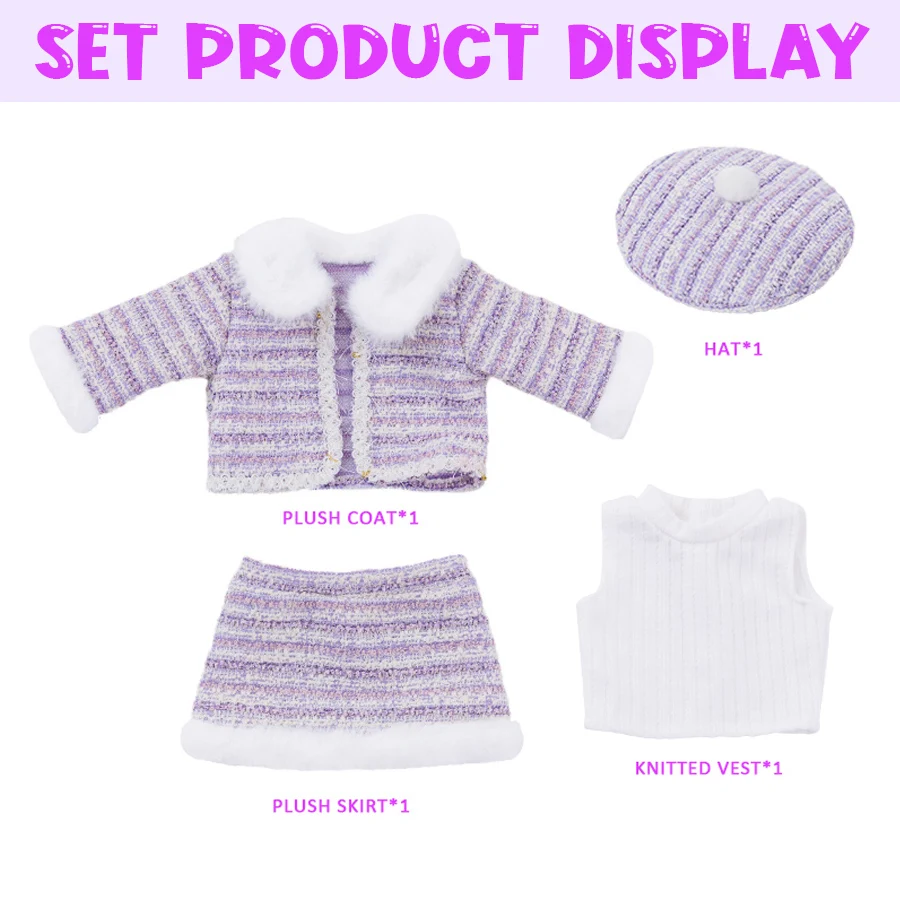 16-18Inch Reborn Doll Realistic Doll Knitted Clothes Hat Top Jacket Skirt Socks Purple Baby Dolls Accessories Outfit Girl Gift