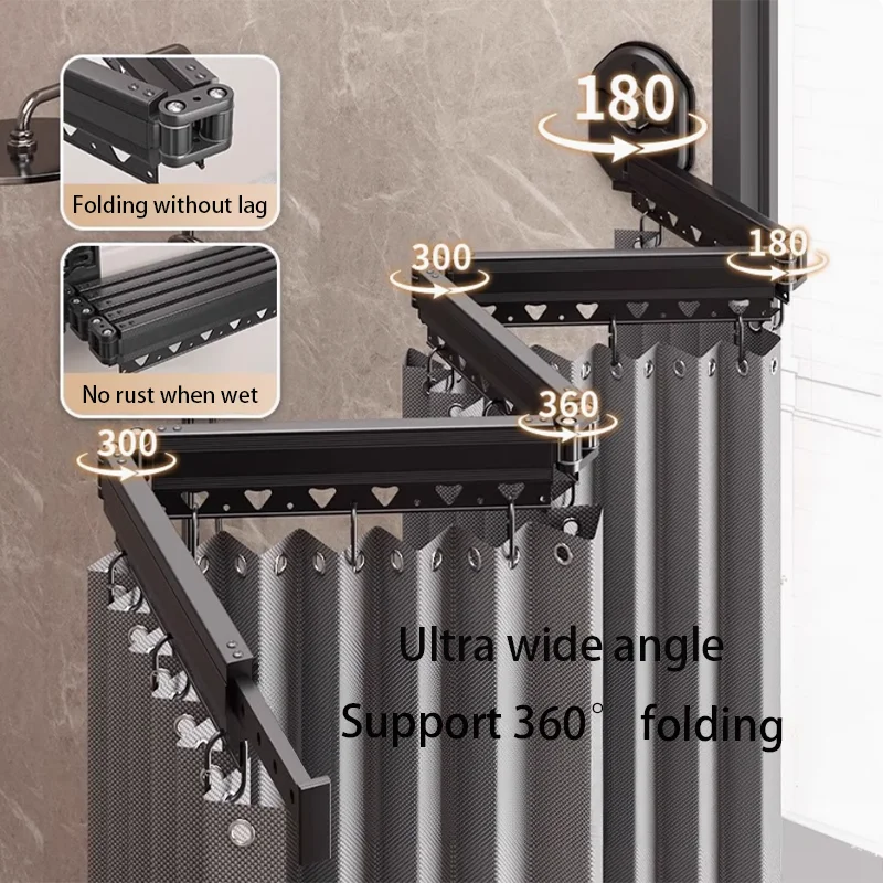 Classic 360 degree rotating folding suction cup shower curtain set