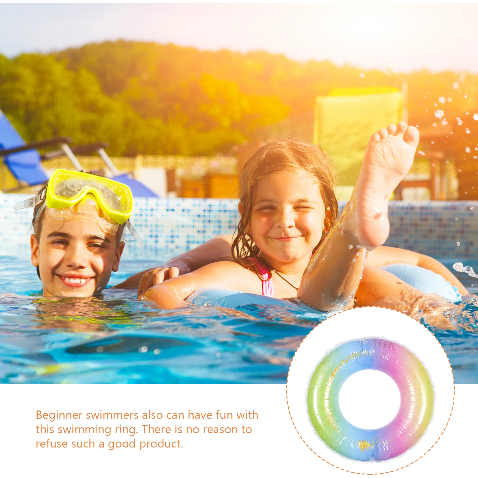 

1pc Inflatable Swimming PVC Glitter Float Water Ring Pool Beach Summer Swim Ring Toy Adult Men Women Color Changing Sequin