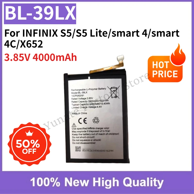 

BL-39LX Replaceable Battery 3.85V 4000mAh Replaceable for INFINIX S5/S5 Lite/smart 4/smart 4C/X652 Mobile Phone Battery