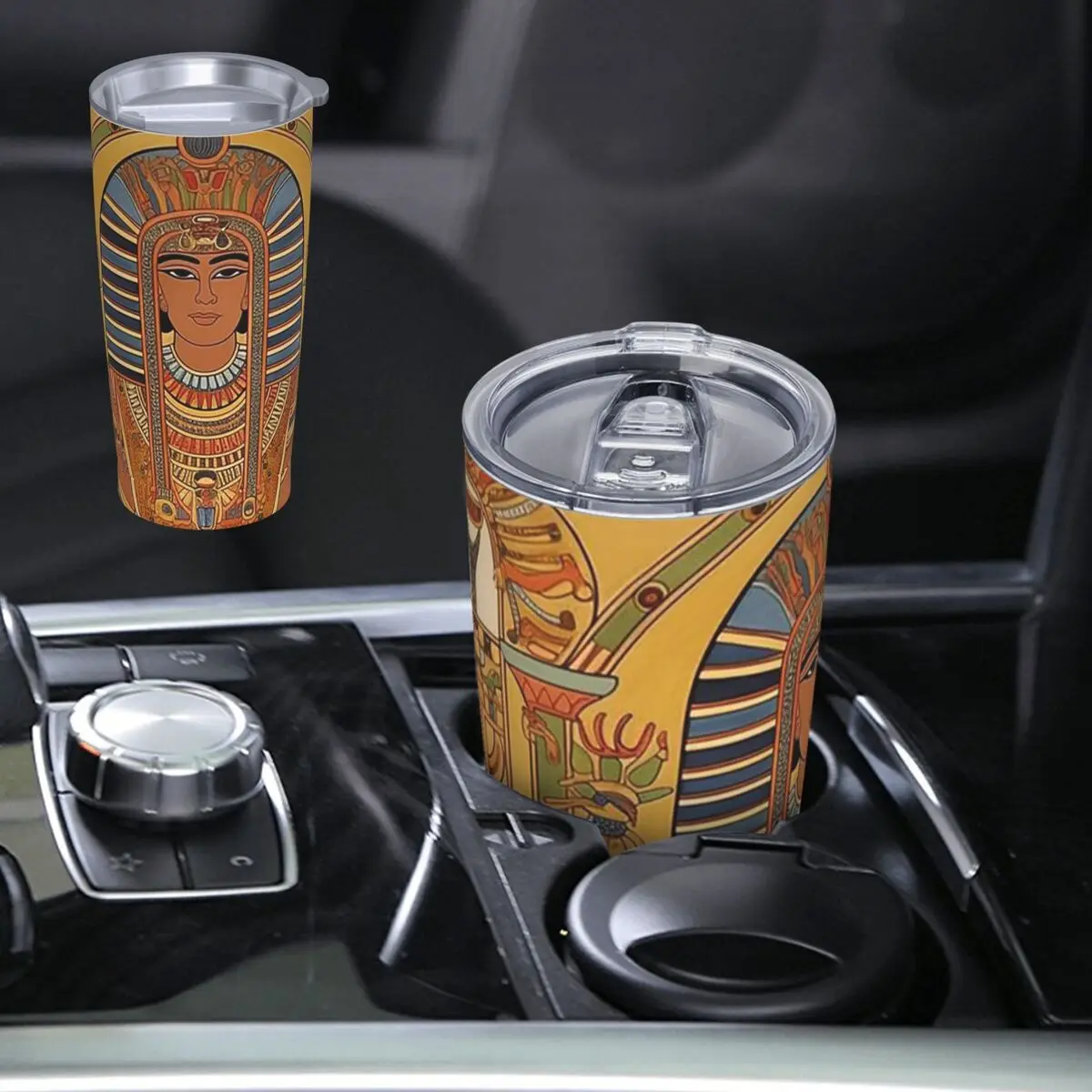 Egyptian Pharaoh With Golden Crown Illustration Stainless Steel Tumbler Vacuum Insulated Mug Thermal Cold Cup Straw With Lid