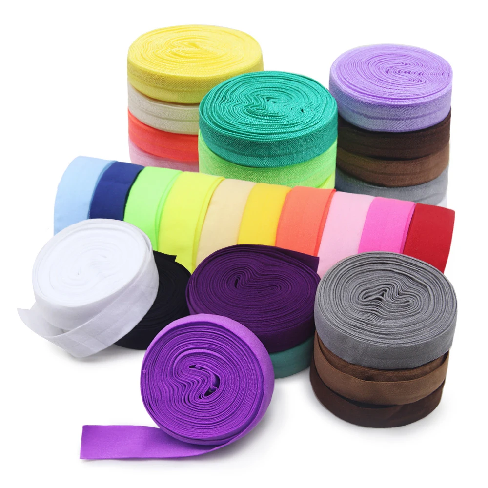 New 1 Pack Mixed Color  Fold Over Elastic 15/20mm Stretch Foldover FOE Elastics Ribbon For Headbands Baby Girl Head Bow