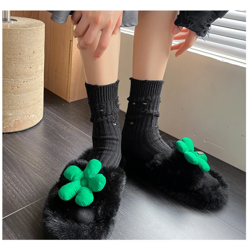 High Quality Women Long Socks Solid Color Beggar Sock Sweat-absorbing Breathable Ins Punk Hole Cotton Socks Mid Tube Sock