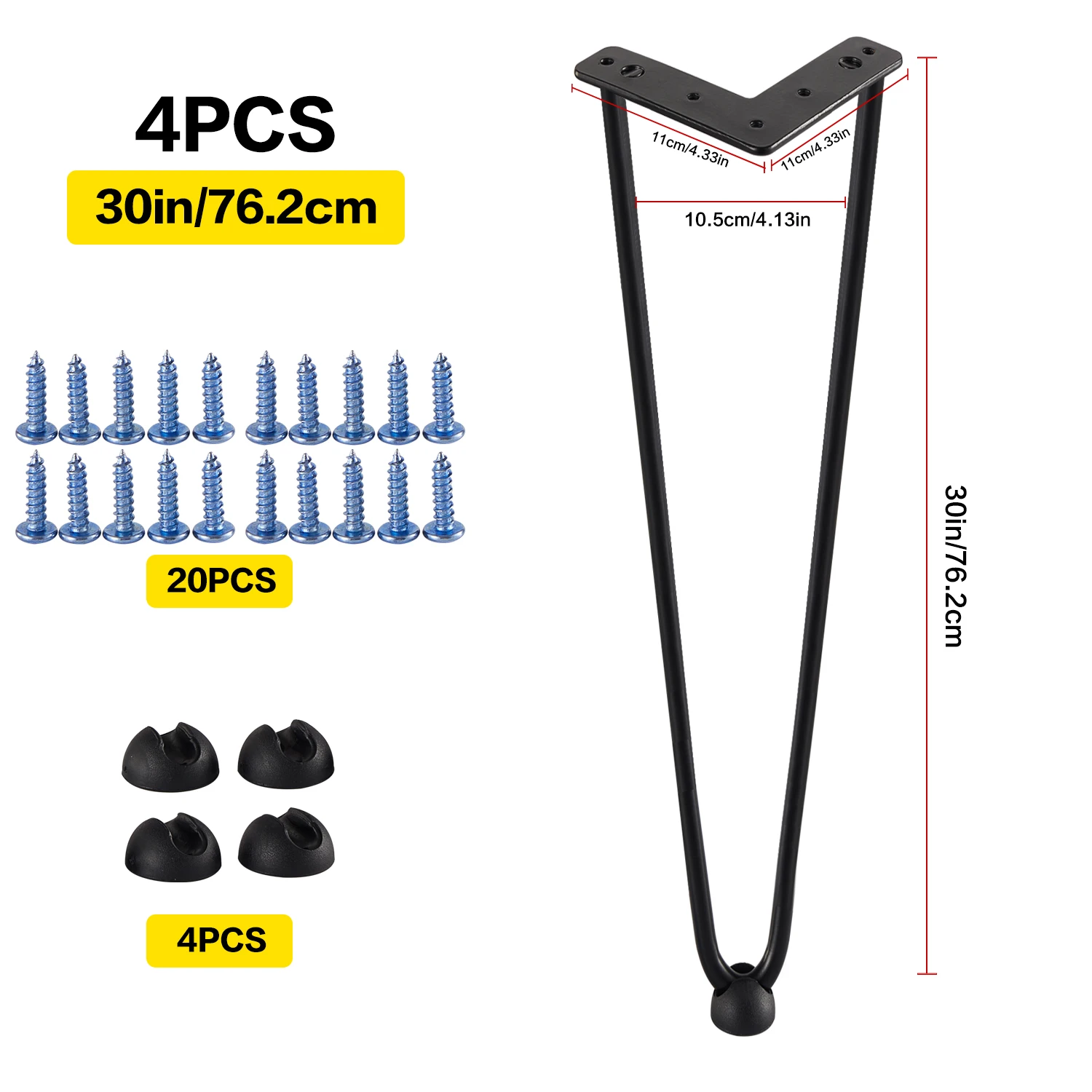 U-shaped table legs 30 inches black 4 table leg set, bearing 880lbs (220lbs per table) hair clip table legs 2 bench poles dining table and chair carbon steel DIY heavy-duty furniture legs