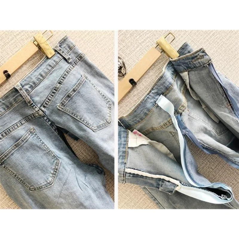 Retro Worn Jeans Invisible Open-Seat Pants Outdoor Sex Convenient Ripped Slim Fit Skinny Pants Men\'s Fashion Denim Trousers Men