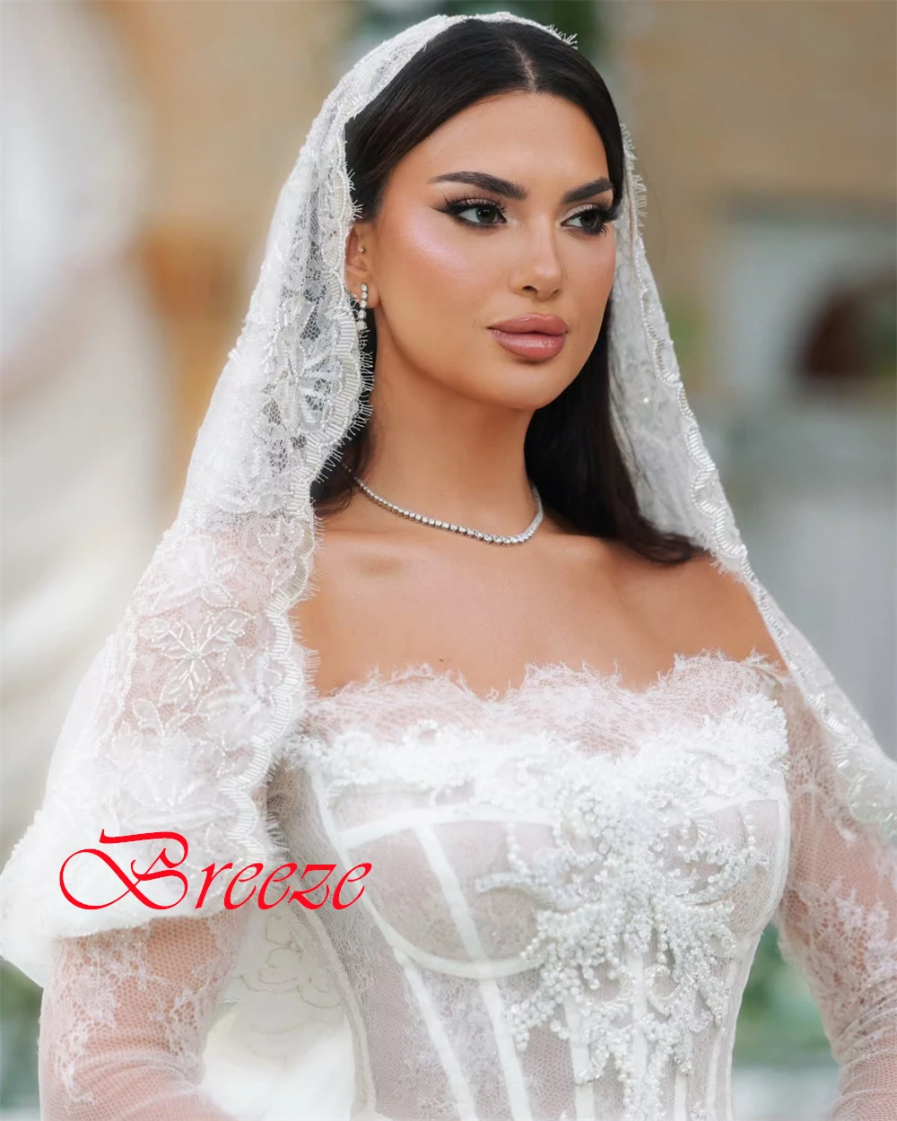 사용자 정의 투명한 흰색 레이스 웨딩 드레스 간단한 Strapless 크리스탈 긴 소매 신부 가운 Backless 인어 드레스