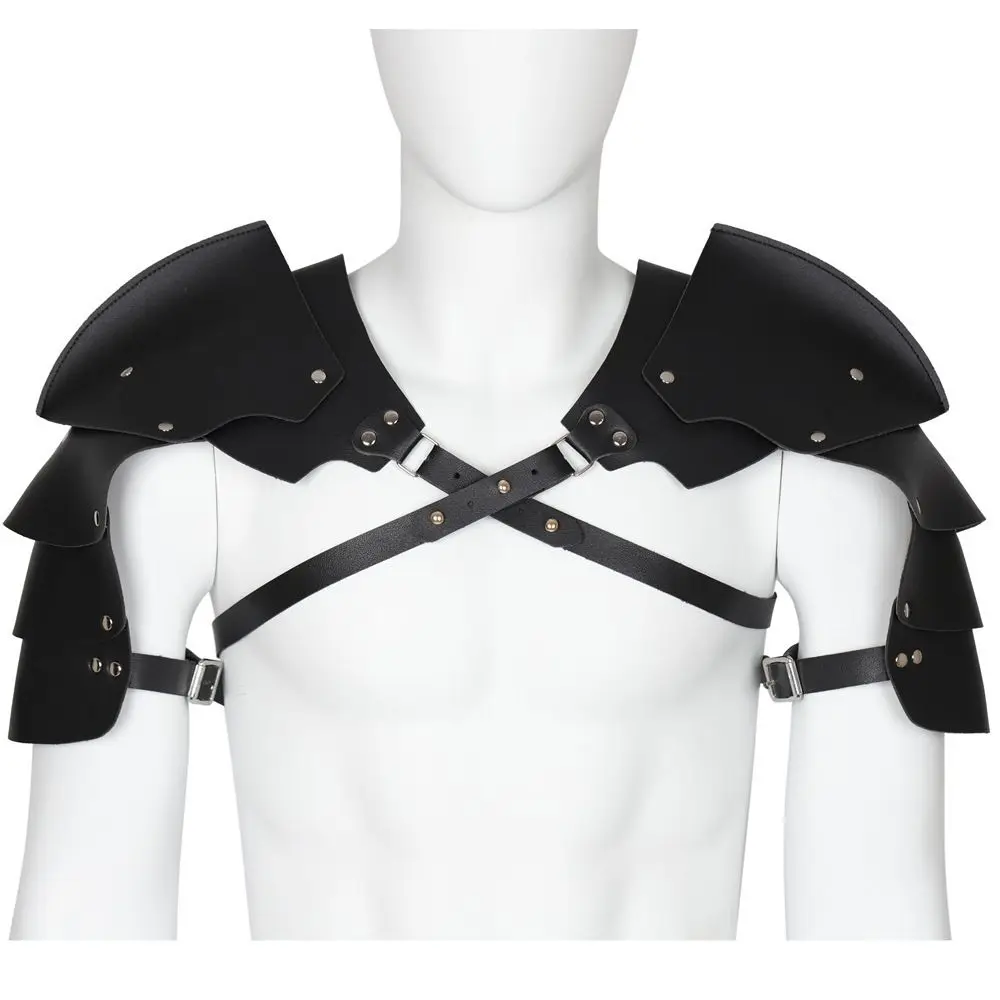 Cosplay Medieval Armor Battle Knight Shoulder Armor Shrug Shoulder Guard Viking Cloak Belt PU Leather Chest Belt Props Black
