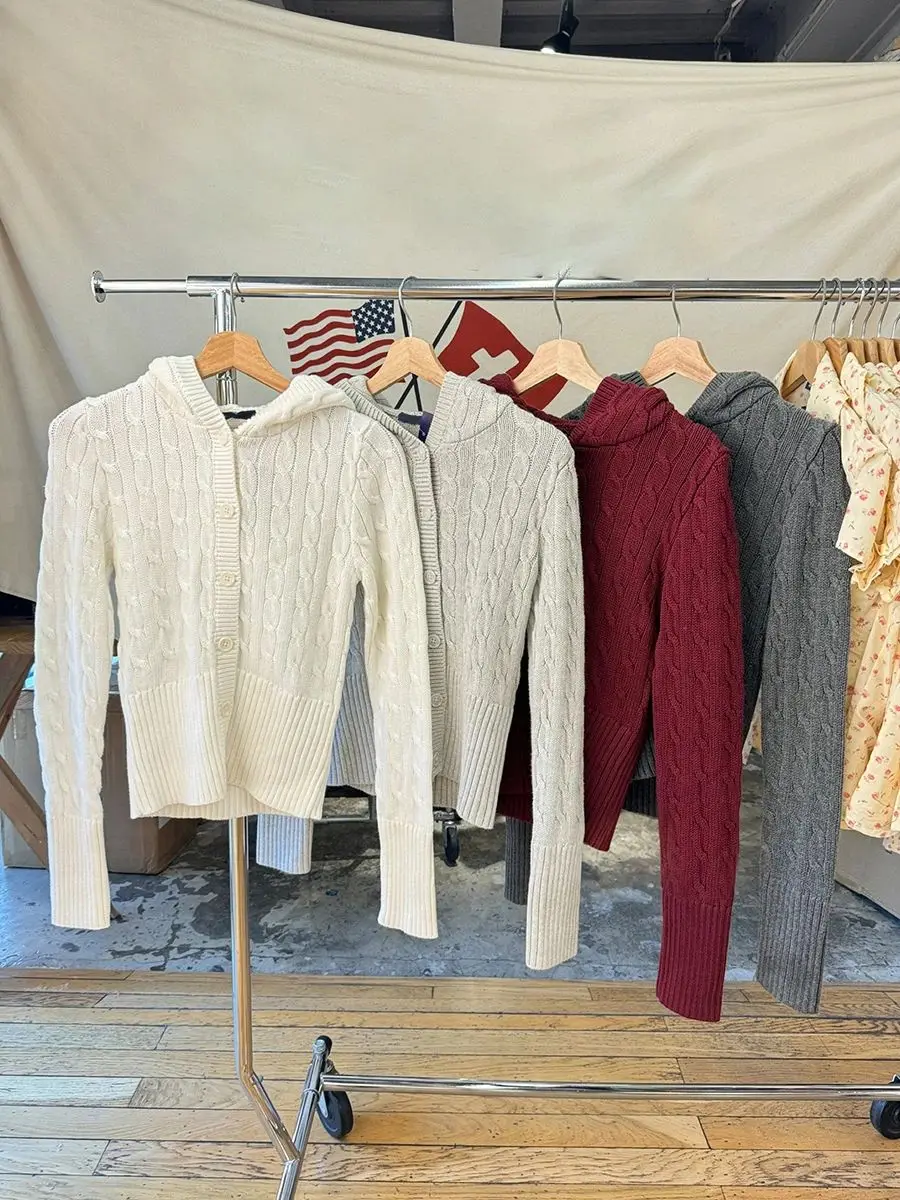 Navy Twist Blume Pullover Strickjacke Frauen Einreiher Langarm Dünne Kurze Pullover Herbst Vintage Süße Gestrickte Hoodies