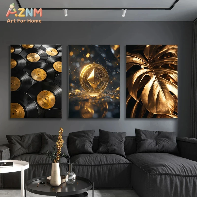AZNM Luxury Gold Themed Frameless Canvas Wall Art, Modern Chess Crypto Print for Living Room Office Home Decor - view 5