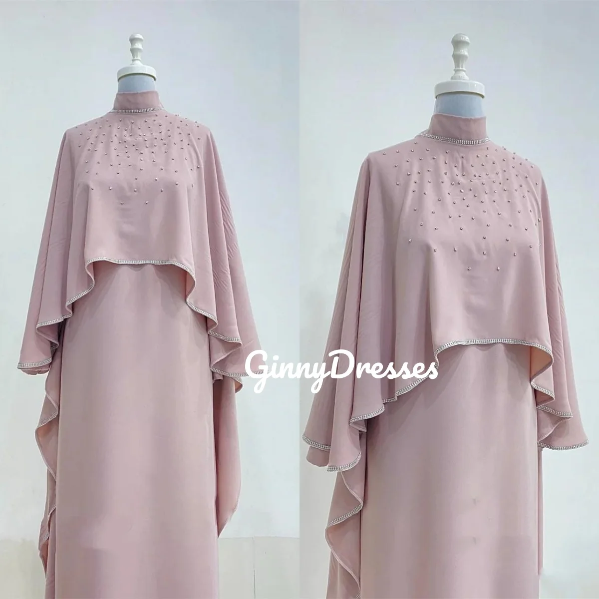 

Pink Beadings Customize Dresses For Women Scoop Neckline Floor-Length Zipper Up Women'S Evening Dresses Cap Straps Vestidos De