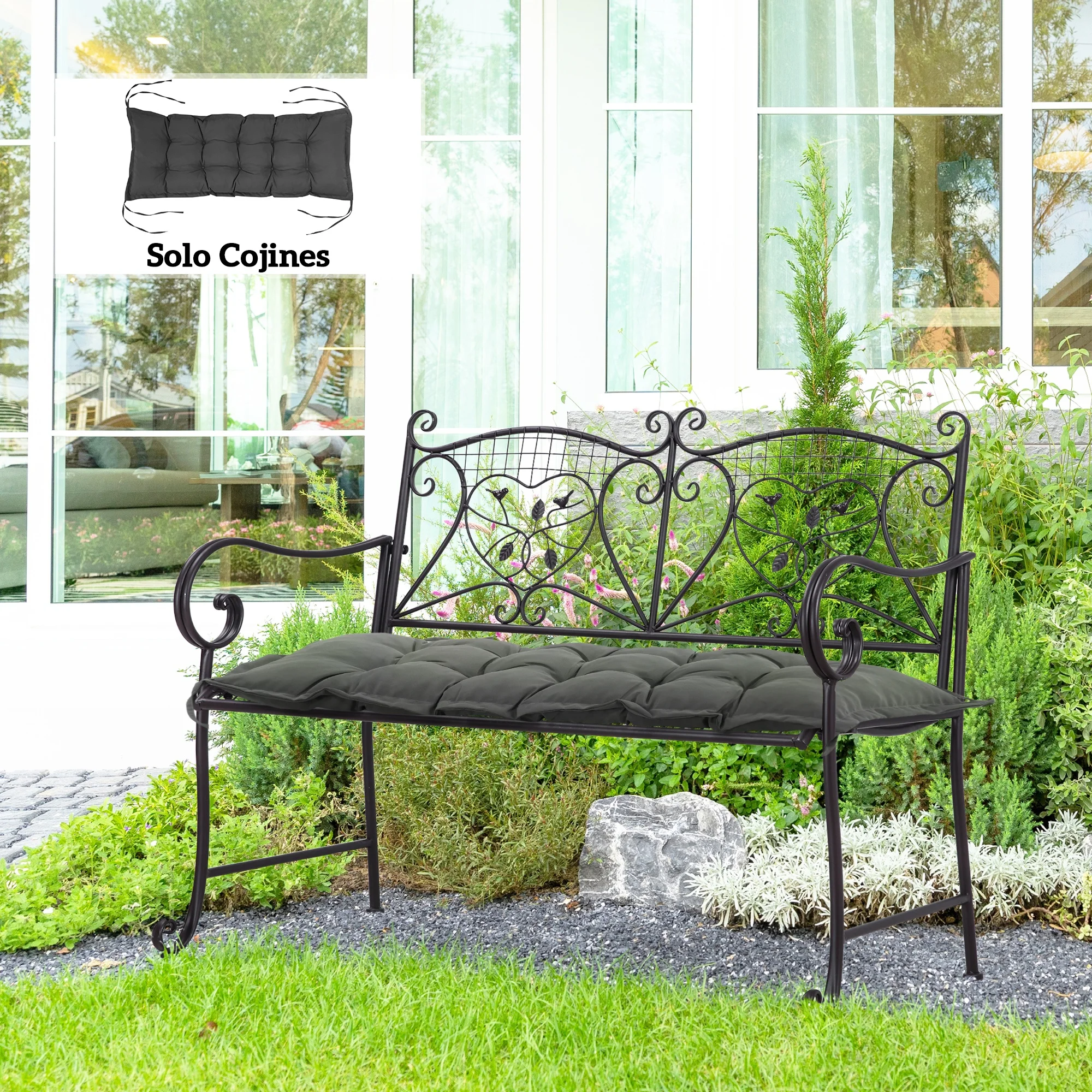 Outsunny Cojín para Banco de Jardín Acolchado 100x40x10 cm Cojín Rectangular para Interior y Exterior con Relleno Grueso y Cintas de Sujeción Gris Oscuro