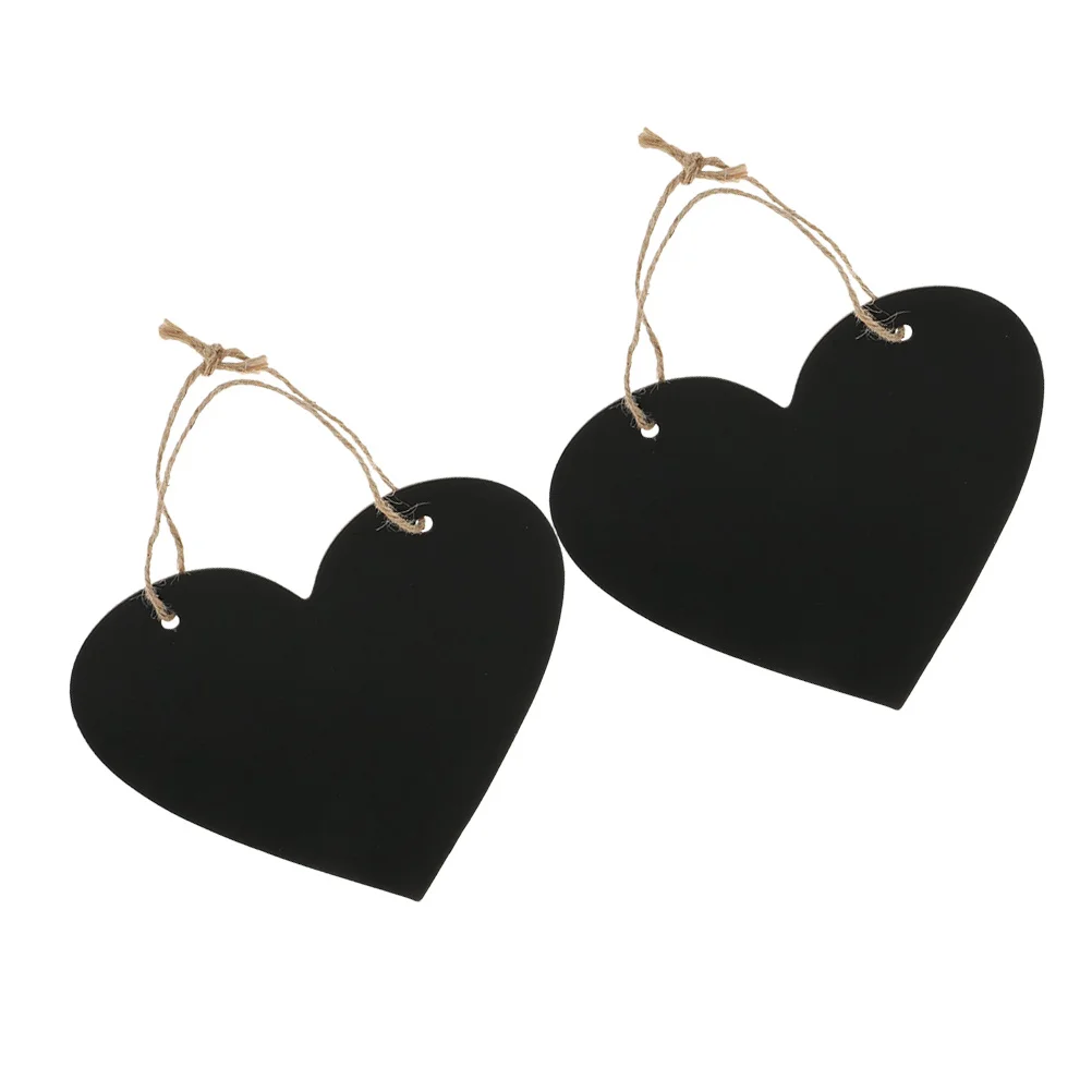 2pcs Heart Shaped Blackboard Hanging Message Board Wall Decor Sign Home Chalkboard Pendant With Hemp Rope Double Sided Density