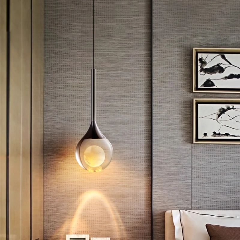 Italy Electroplating Aluminium Pendant Light Glass Ball Hanging Lamp Living Room Bedroom Restaurant