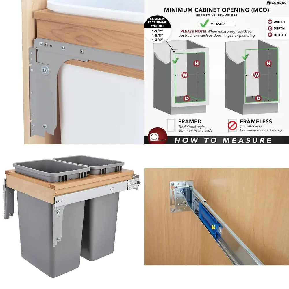 

50 Quart Double Pullout Trash Can with Soft-Close for Full-Height Cabinets, 150-Pound Capacity Slides