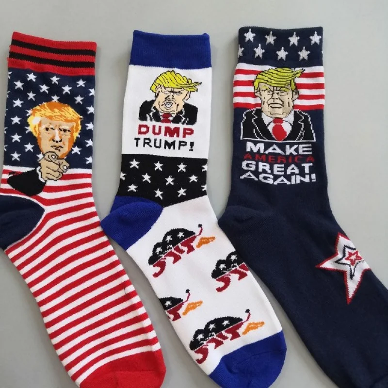 3 Pairs USA Flag Stars New Men and Women 100% Cotton Socks New Trendy Trump Make America Great Again funny designer dress Socks