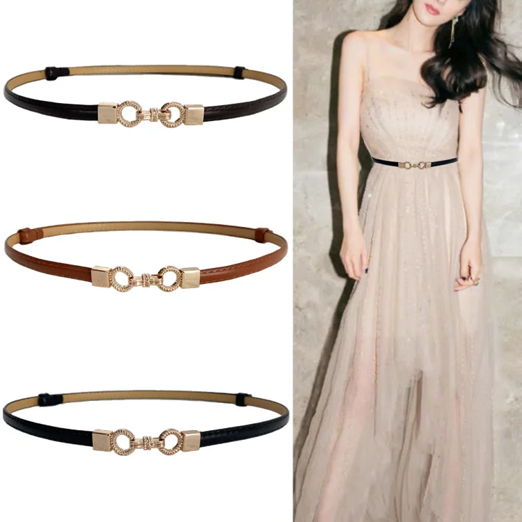 1Piece Four Seasons Multicolor SelfStretch Dress With Womens Belt Simple Decorative Pu Leather Belt