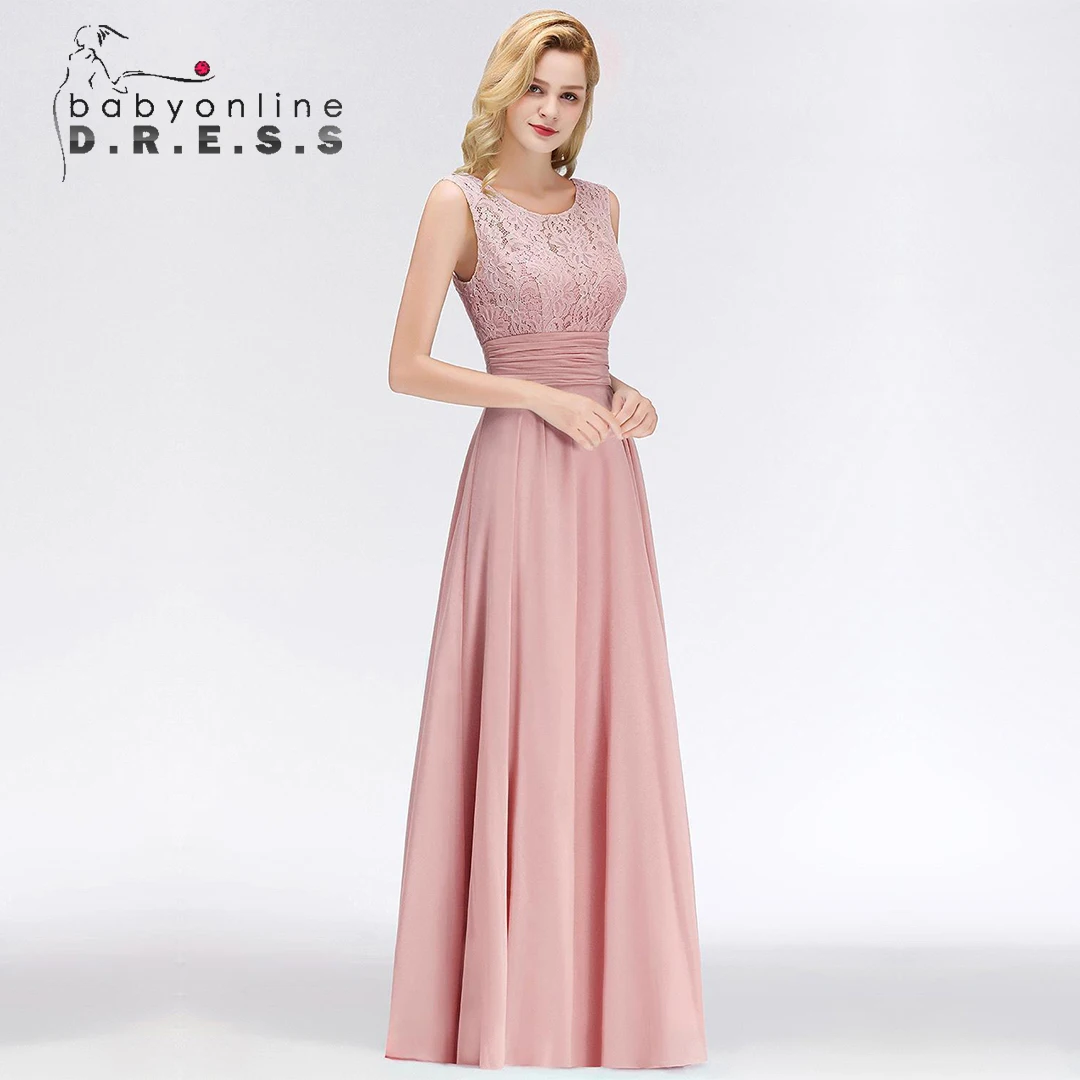 2024 New Style Pink Lace Prom Dress Long Maxi Sleeveless Chiffon Skirt with Lace Bodice Illusion Neck V-Back Formal Party Dress