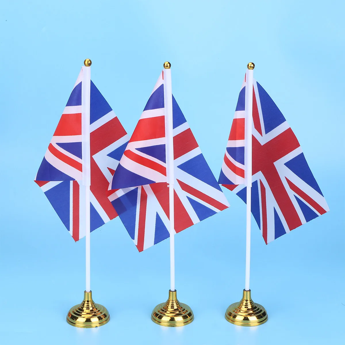 

30Pcs Britain Flag Desktop Decoration Small Uk Stick Flag for Office Home Party Festival Military Event Gold Base Vivid Color