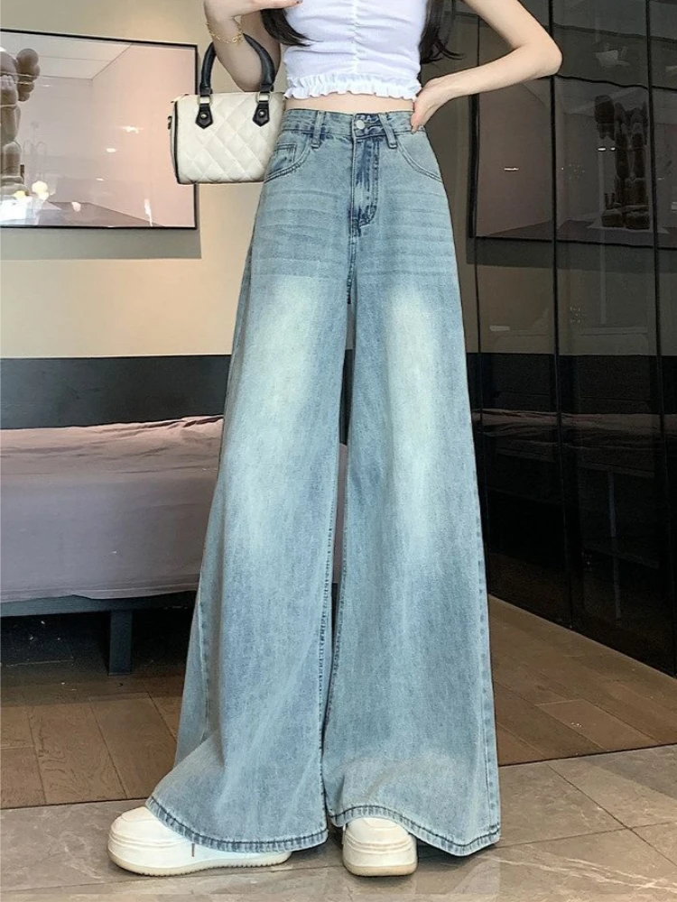 Jeans Women Vintage High Waist Fashion Street Style Simple Denim Korean Lady Spring Autumn Casual Full Length All-match Trouser