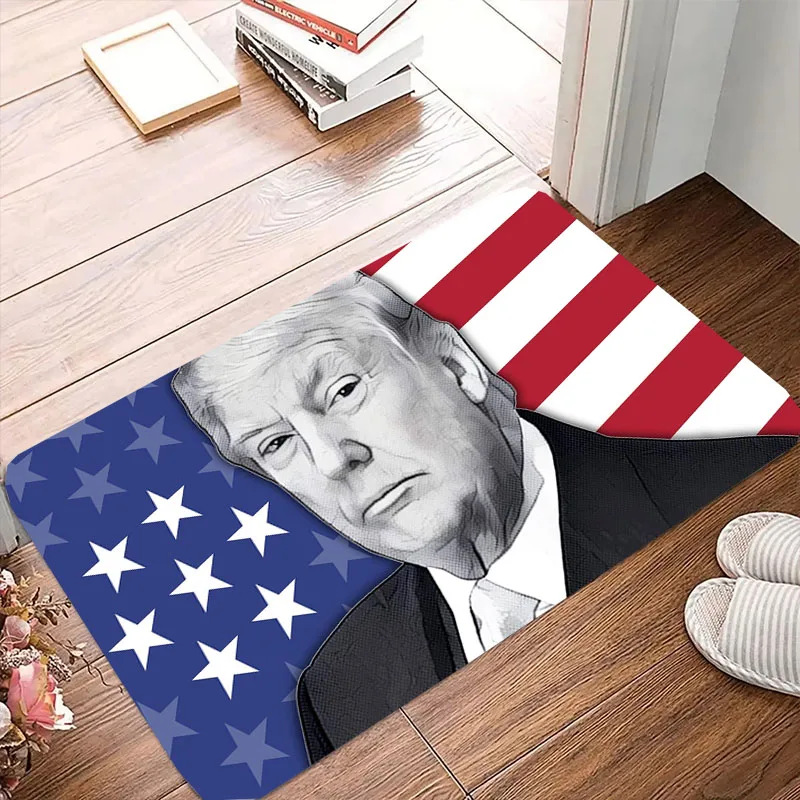 Trump Never Surrender Bath Mat Entrance Kitchen Bedroom Doormat Anti-slip Flannel Balcony Toilet Footpad felpudo puerta entrada