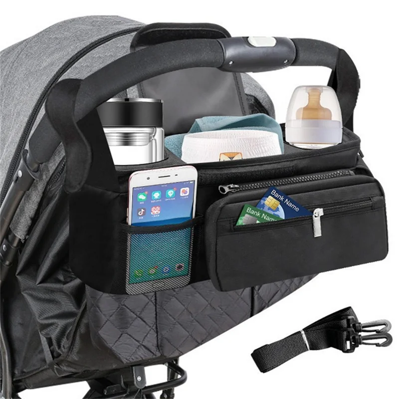 Bolsa de armazenamento universal 3 em 1 para carrinho de bebê, grande capacidade, bolsa suspensa de viagem, suporte de tecido para garrafa de telefone, bolsa de fraldas para múmia