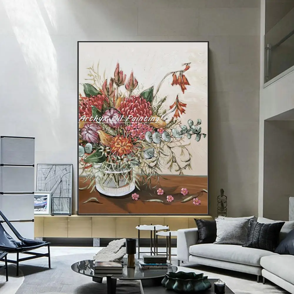 

Arthyx Handpainted Still Life Flowers Oil Paintings On Canvas,Large Size,Modern Wall Art,Picture For Living Room,Home Decoration