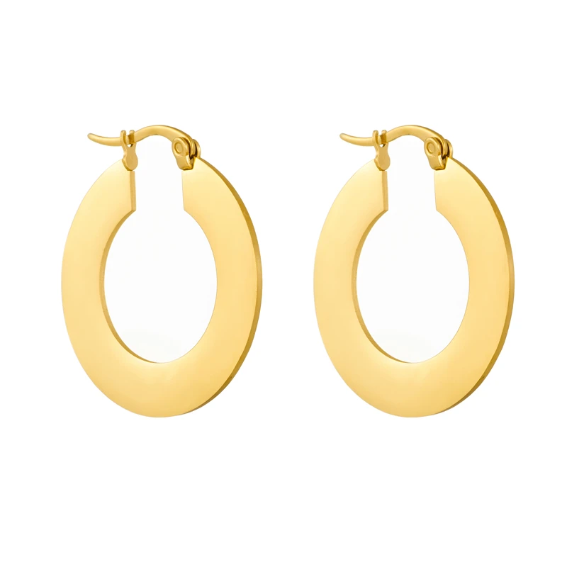 DIEYURO 316L Stainless Steel Gold Color Circle Hoop Earrings For Women Girl Fashion Ear Buckle Non-fading Jewelry Gift Party