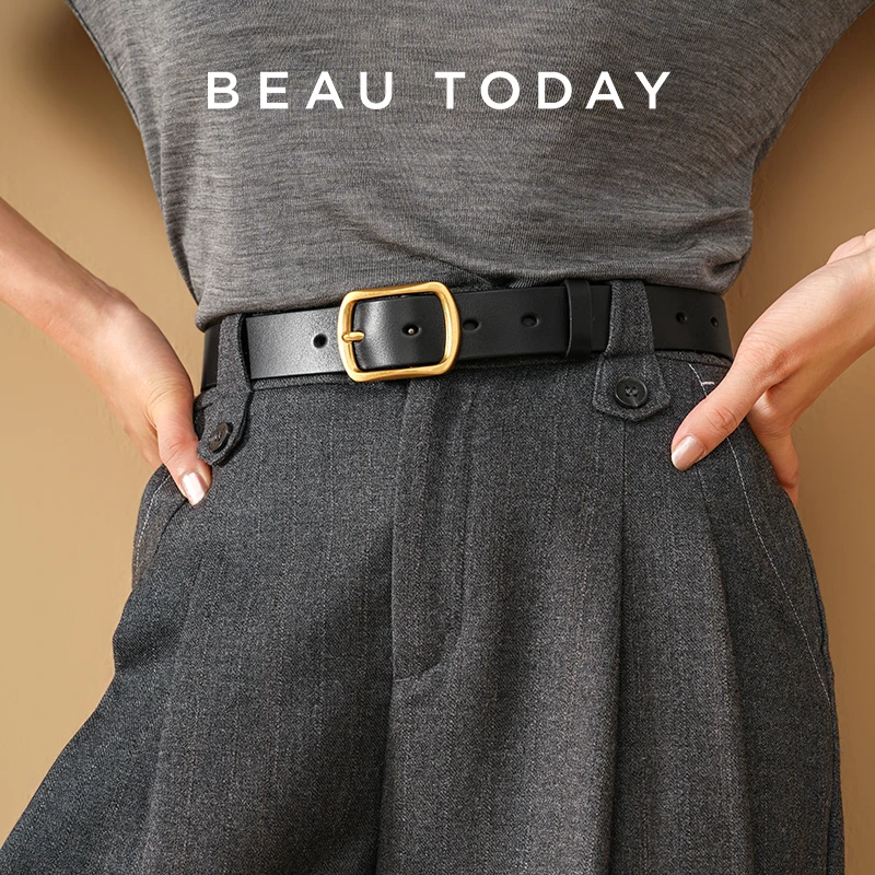 

BEAUTODAY Elegant Belts Women Cow Leather Pin Buckle Solid Color Square Buckle Strap Ladies Fashion Accessories Waistband 91117