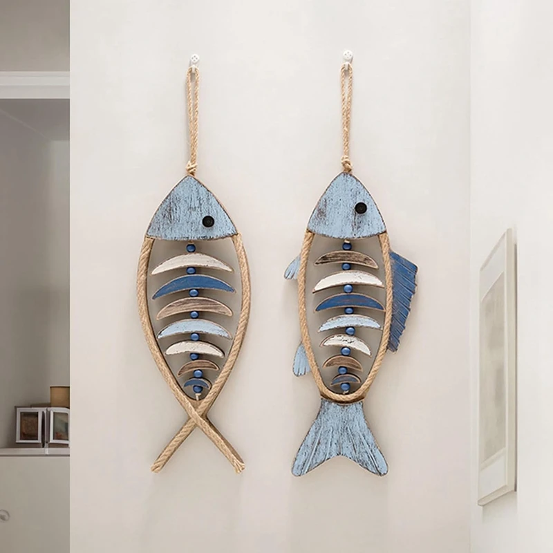 Wooden Fish Wall Decor, Antique Nautical Fish Decoration, Hand Carved Fish Wall Decor, For Mediterranean Beach Theme