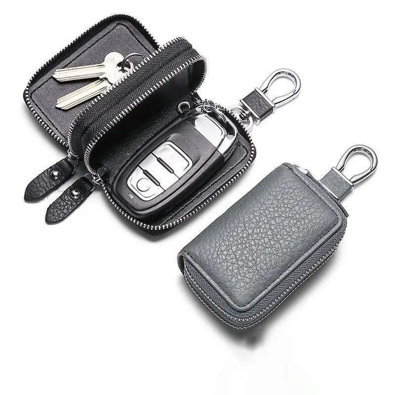 Soft Leather Car Key Pouch Holder Dustproof Zipper Key Storage Bag for Men Women Home Travel Portable Use