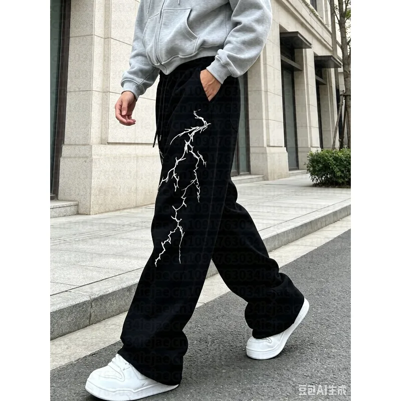 Men's Kid Versatile Lightning Print / Loose Casual Sports Pants / Spring And Autumn Outdoor Home Pants