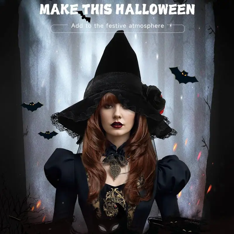 Karneval Hexen hüte schwarze Falten Zauberer Hut für Frauen Maskerade Party Cosplay Dekoration Halloween Kostüm Zubehör