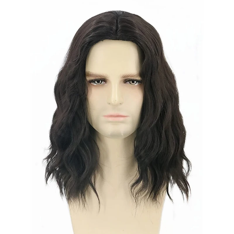 HAIRJOY 남성용 블랙 짧은 곱슬머리 합성 헤어 가발 – 파티용 재미있는 스타일 HAIRJOY 남성용 블랙 짧은 곱슬머리 합성 헤어 가발 – 파티용 재미있는 스타일