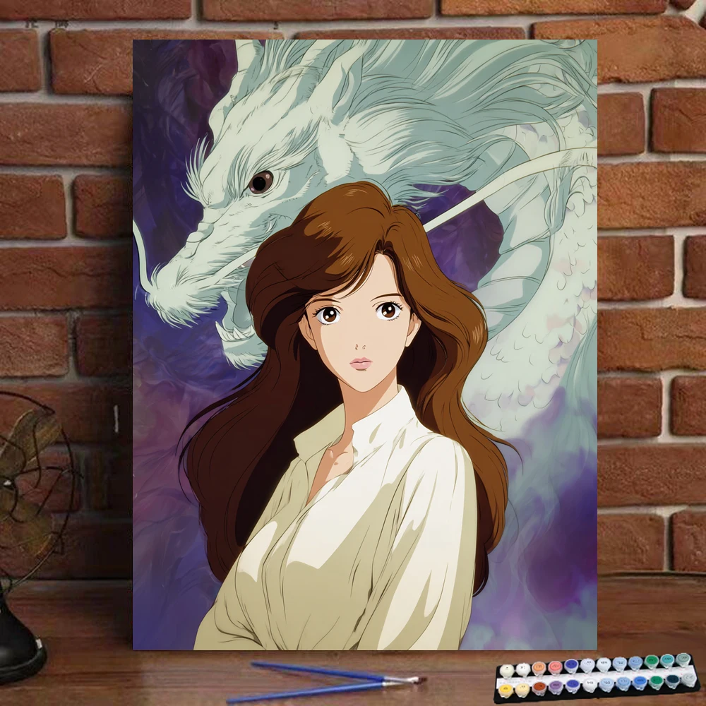 

Картина по номерам Белый Дракон и девочка Цифровая картина ручной работы для взрослых и детей Подарочное украшение стены D