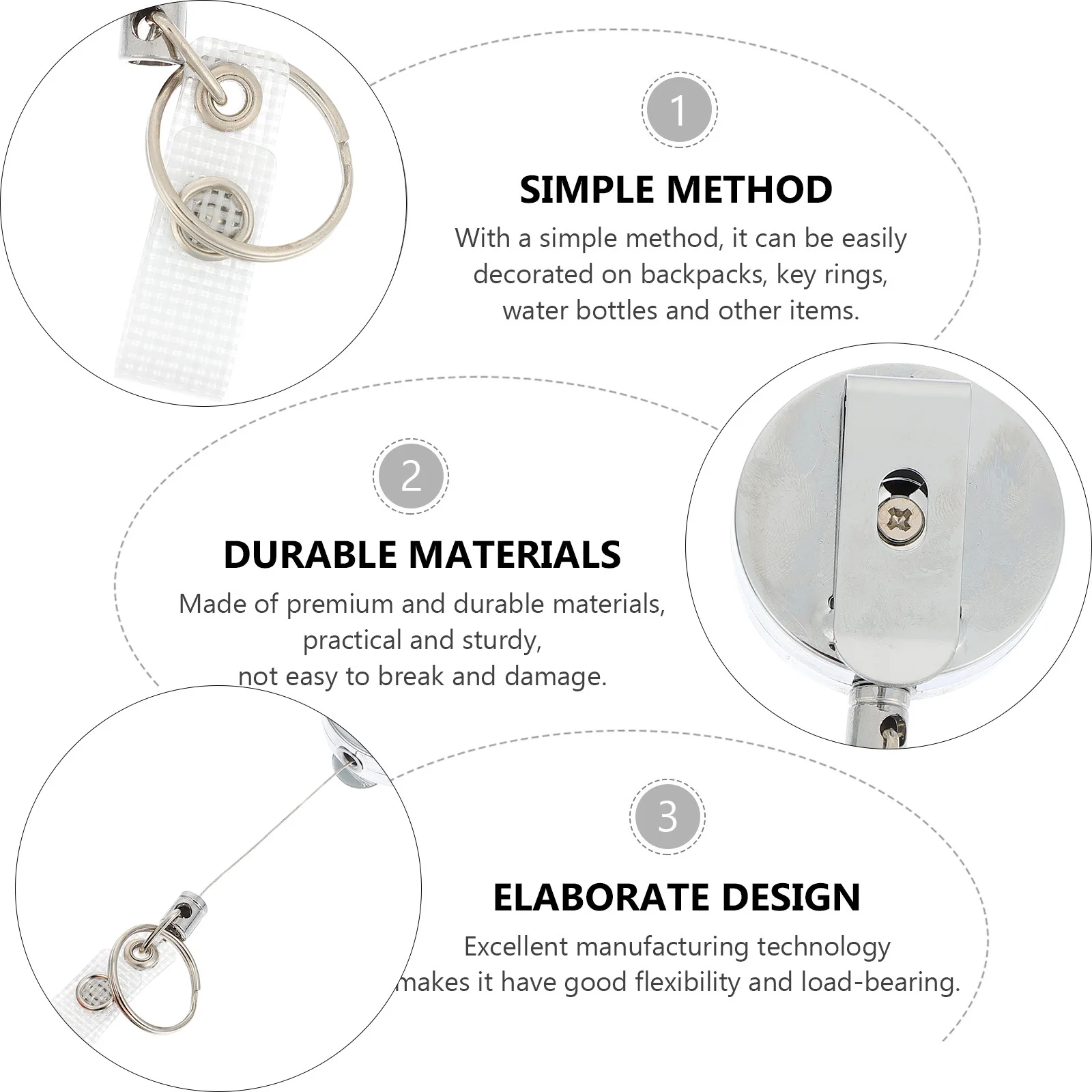 

2pcs Metal Keychain Retractable Id Badge Holder Belt Clip For Business Cards Industrial Workers Access Control Tool Phone