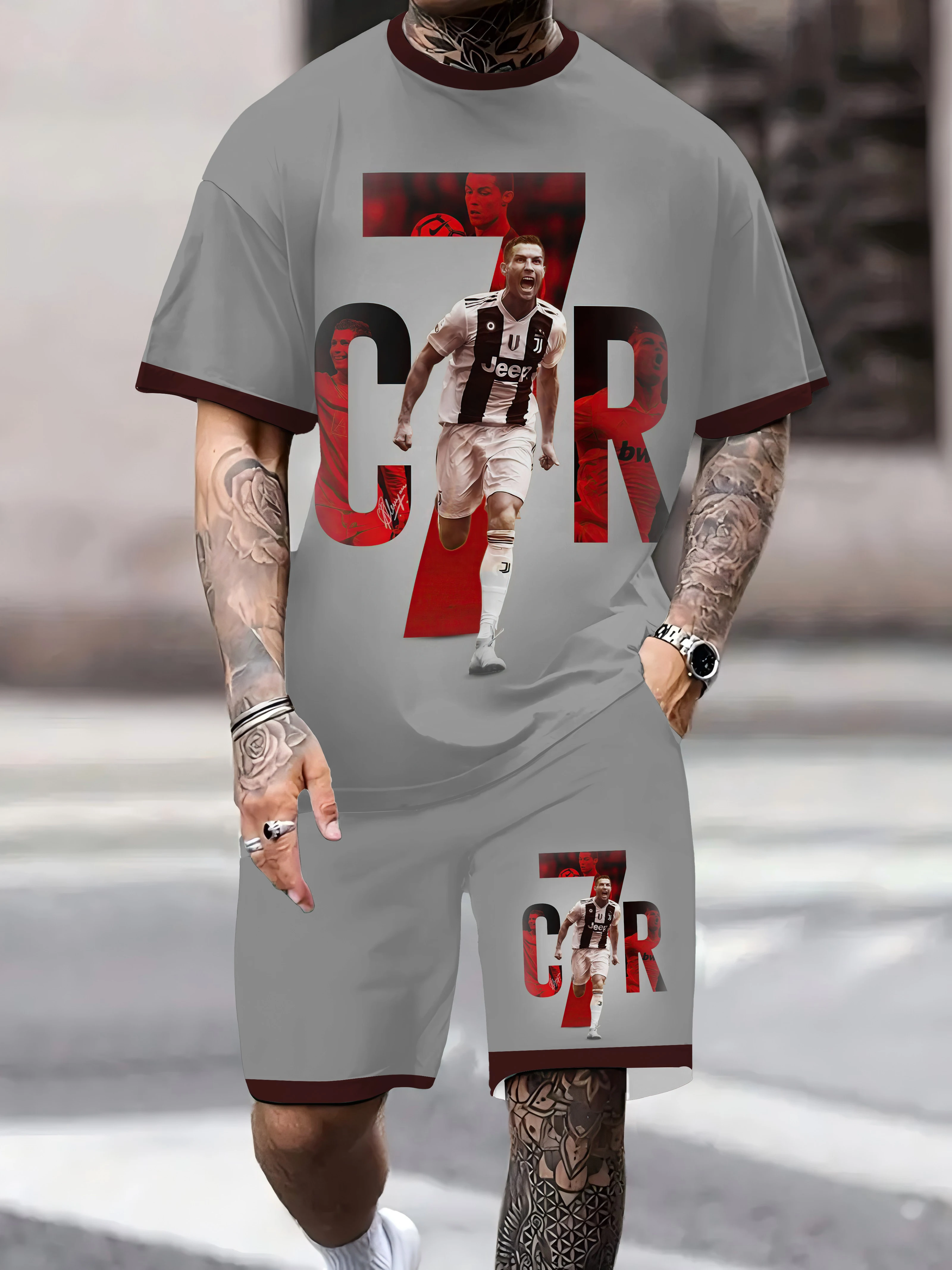 

New Summer New Football Series Club Clothing Ronaldo 3D Men's Sports Set Short Sleeve Shorts Elegant, Comfortable and Fashionab