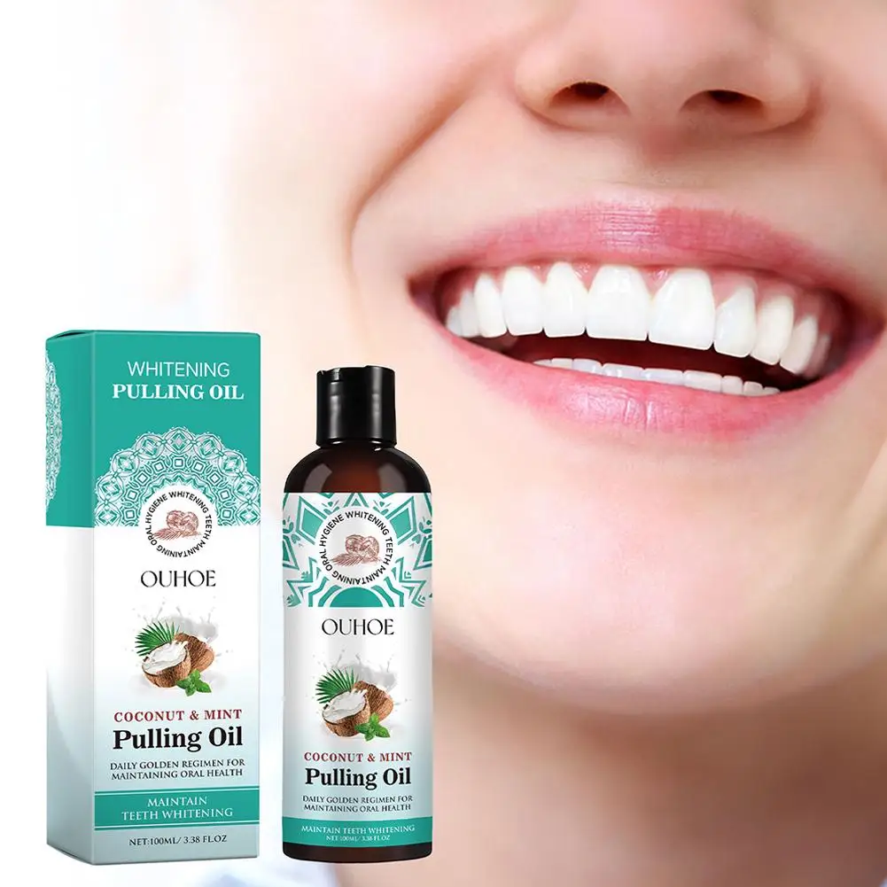 100ml Coconut Mint Pulling Oil Mouthwash Alcohol-free Breath Tongue Mouth Fresh Teeth Scraper Oral Whitening Health Care Se B1O5