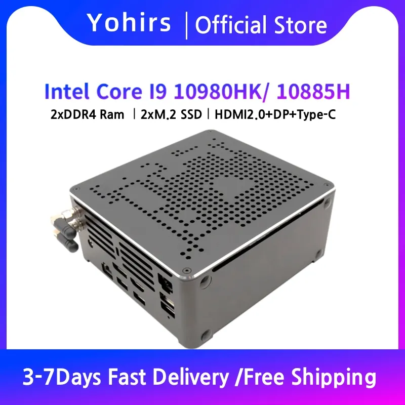 Gaming Desktop Computer Core i9 10980HK Xeon W-10885M E-2276M Mini Server PC 2*DDR4 2*NVME Dual Lan Office Design Computer