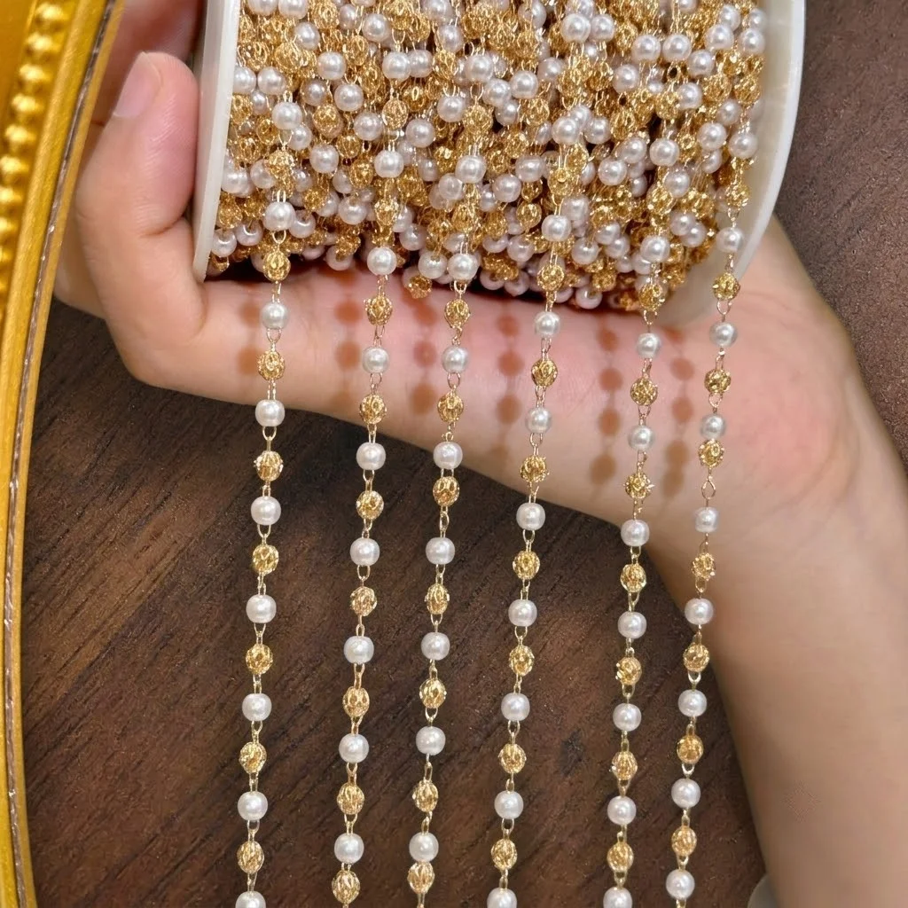 0.5Meter 1Meter Hollow Ball Bead Imitation Pearl Copper Chain For DIY Necklace Bracelet Jewelry Making Component Accessories