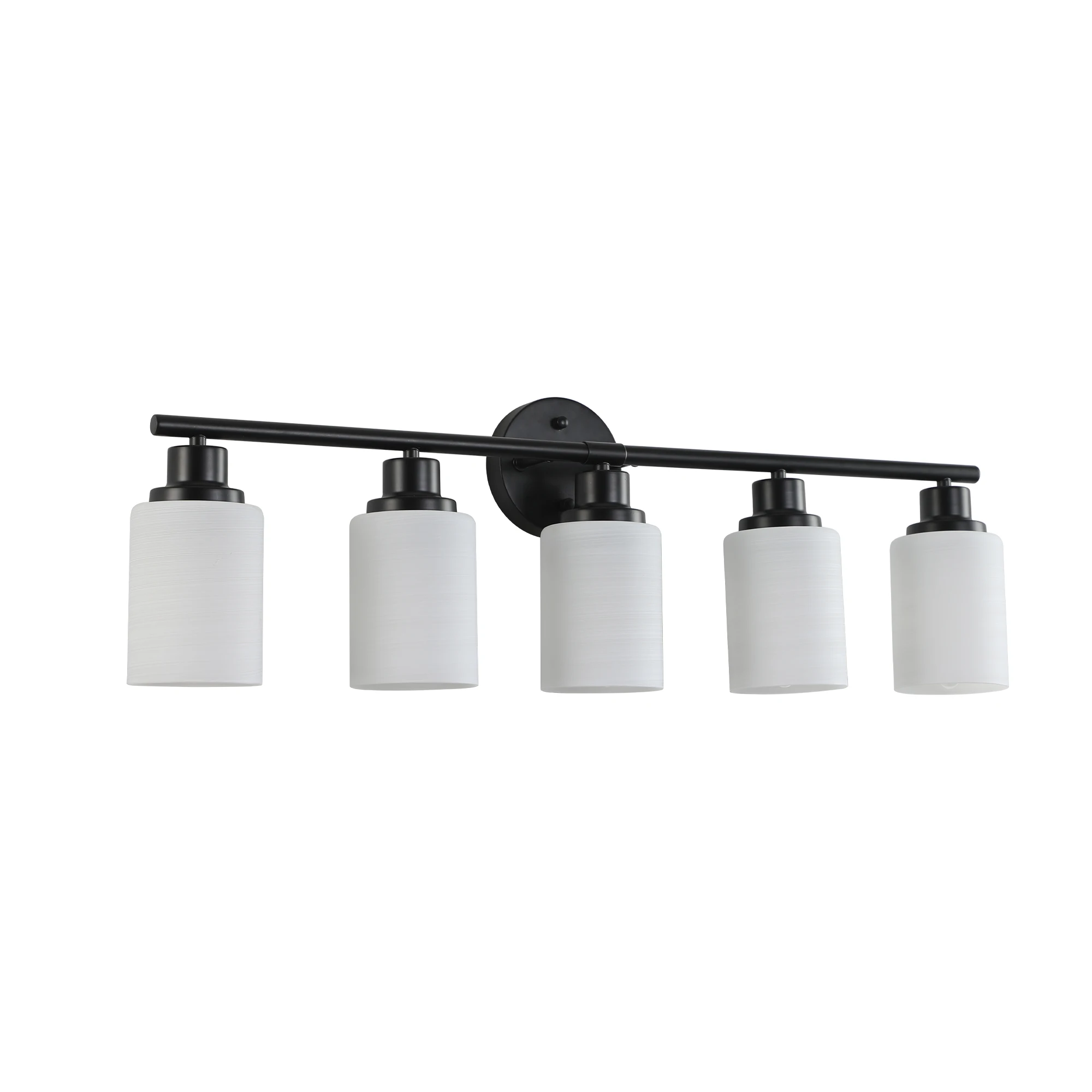 Modern 4/5/6 Lights Vanity Bathroom Mirror Light, Frosted White Glass Lampshades with Black Iron Frame, Contemporary Wall Sconce