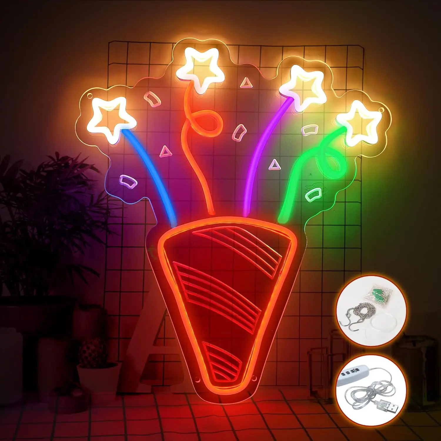 

BOOM Fireworks Neon SignNeon Signs LED Neon Light Sign Light Up Neon Signs for Wall Decor,Birthday Wedding Party Room Decoration