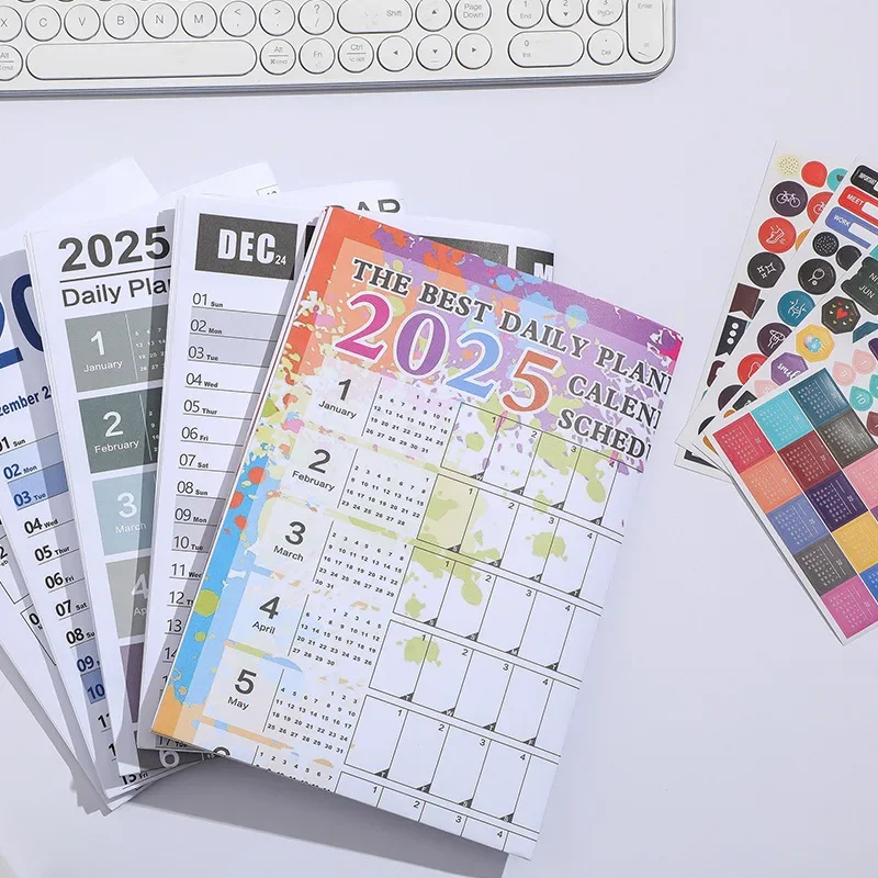 1 pc 2025, kleurrijke grote papieren wandkalender met stickers en tapes, 365 dagen kalender van het jaar, planner, memoschema's