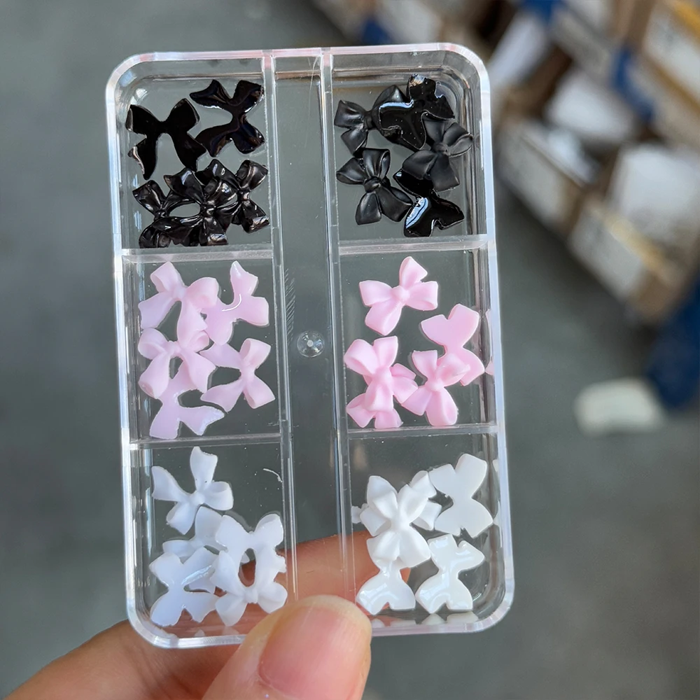 6Grids 3D Kawaii Strik Nail Art Decoraties Wit Roze Hars Strik Nail Charms Y2k Plaksteen Bowtie Ambachten Nagel Accessorie