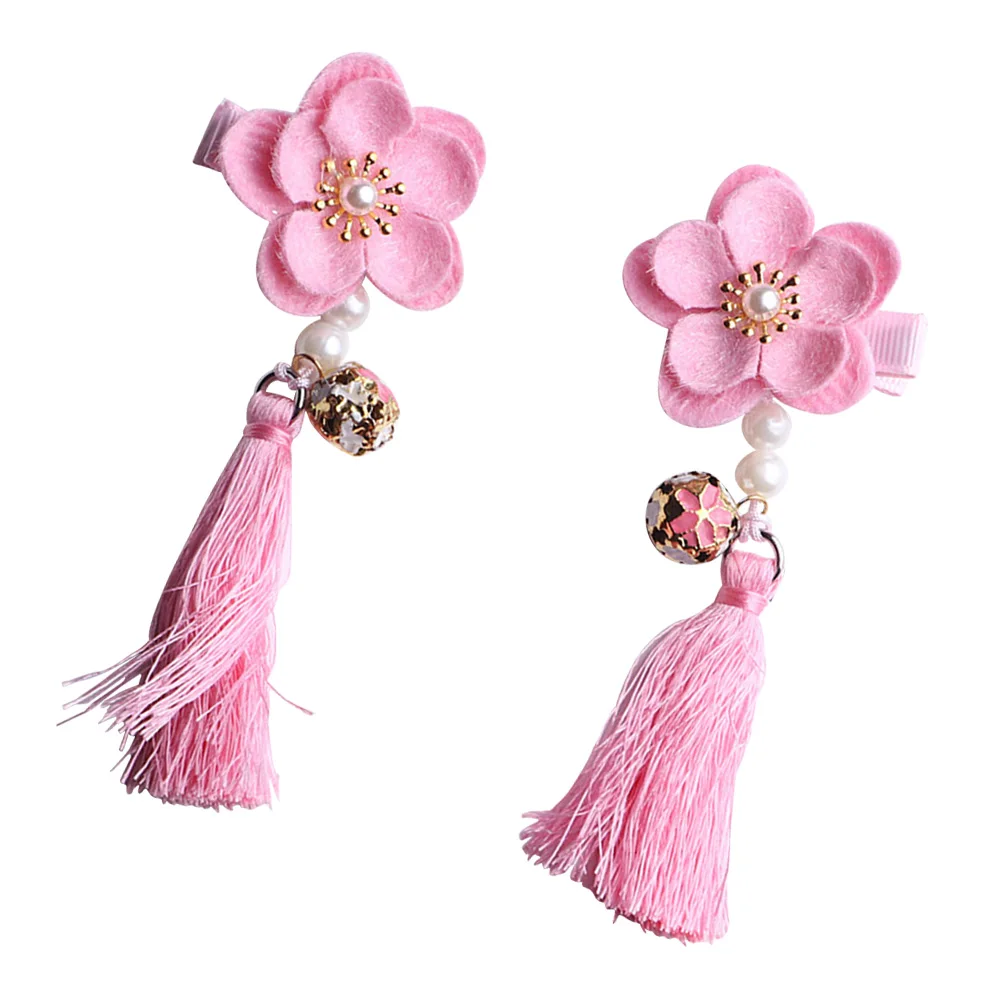 

s Hair Accessories for Girls Flower Hairpin Chinese Style Jewelry Hawaii Clip Pink New Year Tassel Child