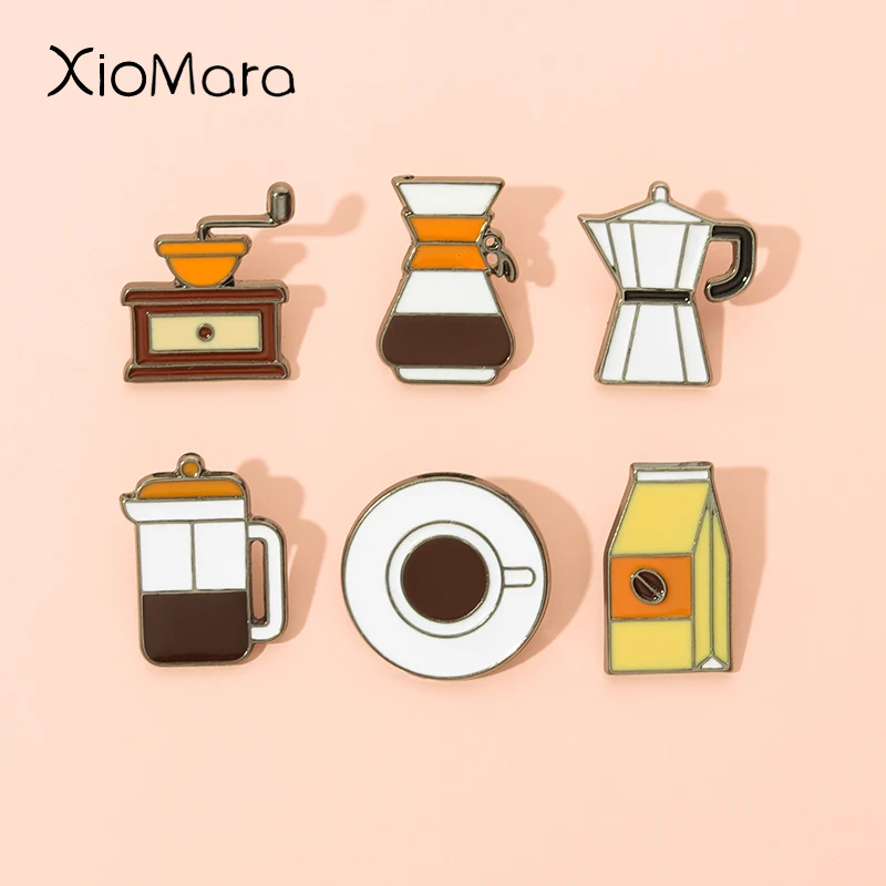 On-Site Coffee Grinding Equipment Enamel Pin Tea Pot Coffee Bean Grinder Brooches Lapel Badges Interest Jewelry Gift For Barista