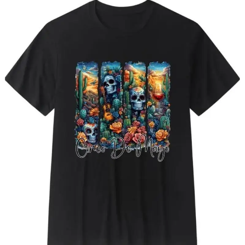 Cinco De Mayo T-Shirt Mexican Day of the Dead Sugar Skulls & Cactus Graphic Tee